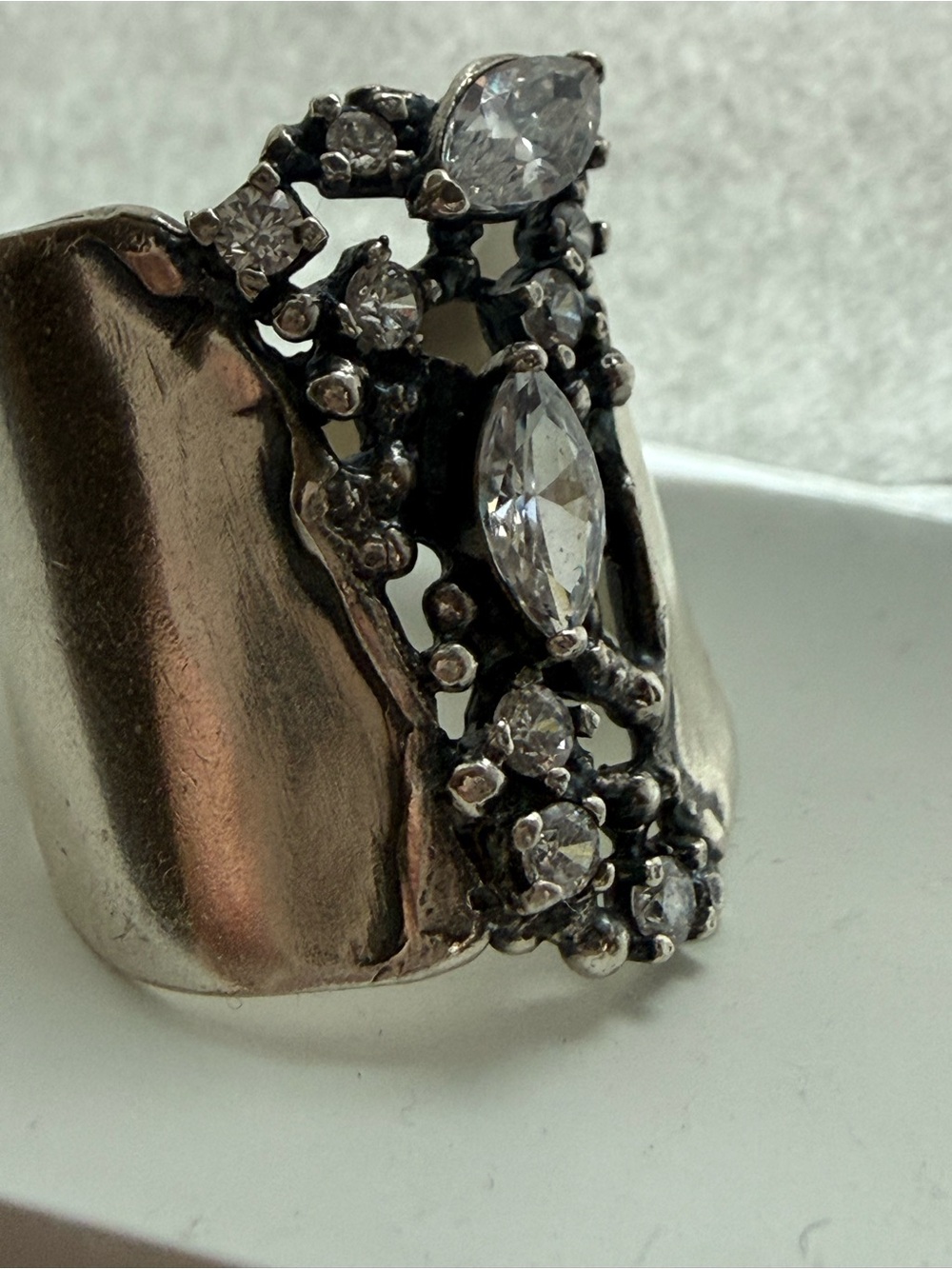 Sterling Silver Marquise & Round CZ Statement Ring - Picture 2 of 6